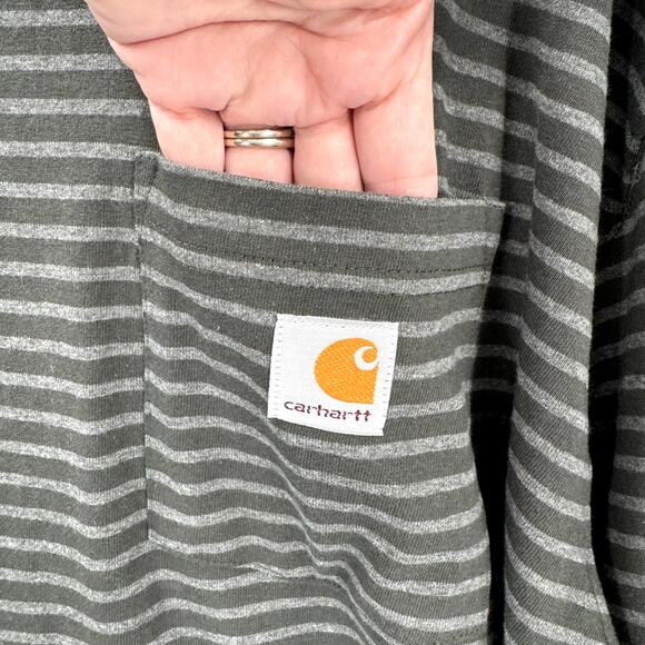 Carhartt T-Shirt Mens 3XL Gray Striped Original Fit Heavyweight Pocket Tee - Picture 3 of 7